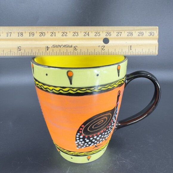 Vintage Ceramic Coffee Mug Cup Folk Art Style Textured Bird Mug Cup With Dots - Picture 4 of 13